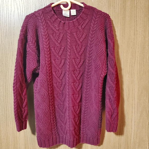 Kristin Paige Sportswear Maroon Large Cable Knit Oversize Sweater size M - Picture 1 of 7